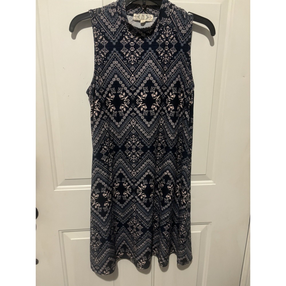 Pink Rose Sleeveless Floral Print Dress Size Large Boho Artsy Fitted Short Mini